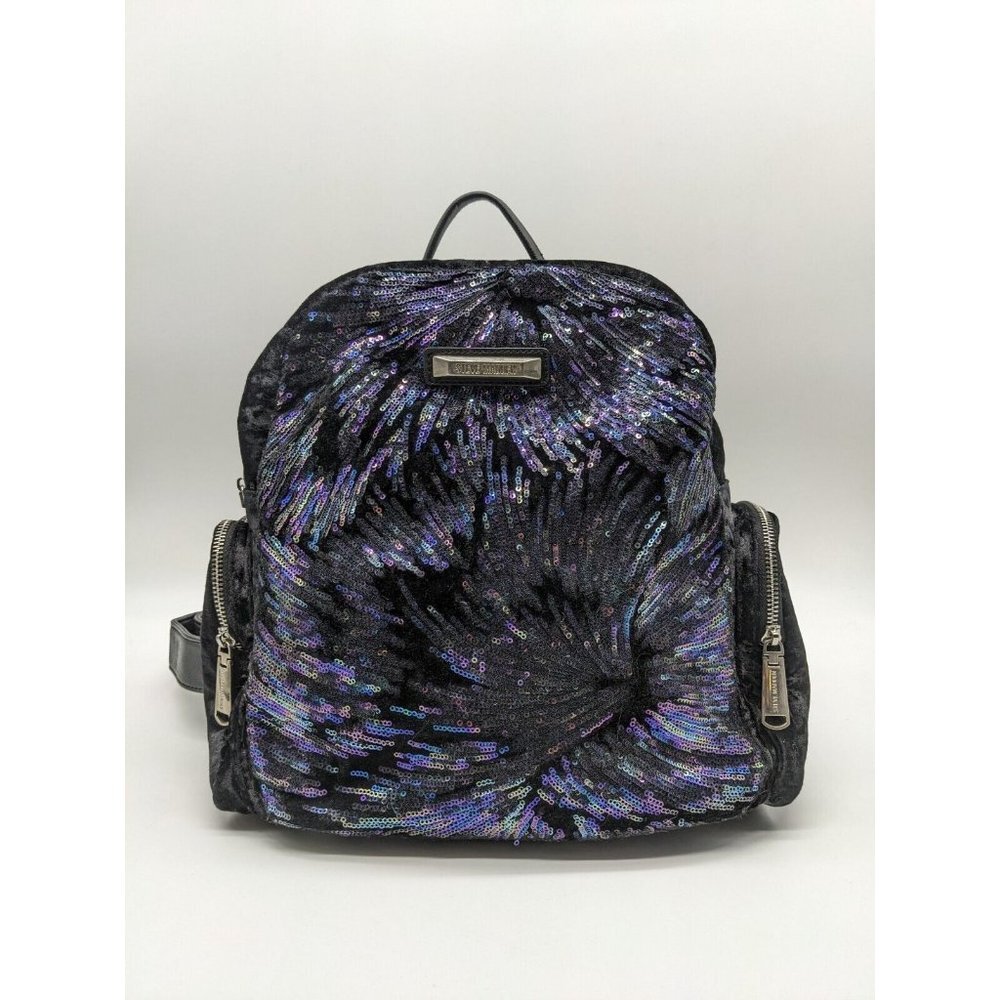 STEVE MADDEN Bfallon sequin velvet and faux-leather medium backpack - BLACK